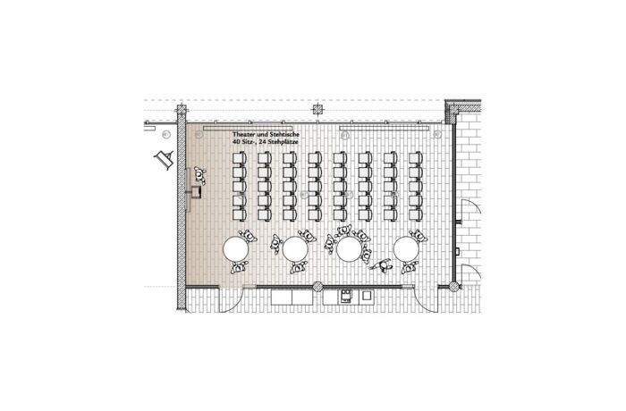 Theaterbestuhlung mit Stehtischen Raum Rosenheim - SVG Seminarraumzentrum