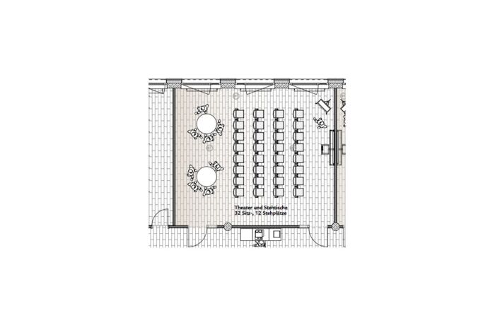 Theaterbestuhlung mit Stehtischen  Raum Augsburg - SVG Seminarraumzentrum